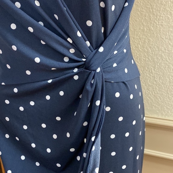 BANANA Republic navy polka dot twist front‎ jersey knit sleeveless midi dress - Picture 3 of 7